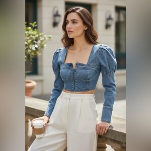 Denim Diva~ Puff Sleeves ~ Bustier Top ~ Small